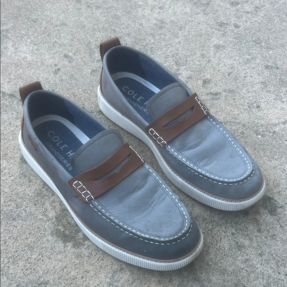 Cole Haan Grand Series Cloudfeel Gray Nubuck Penny Loafers Men's Size 11